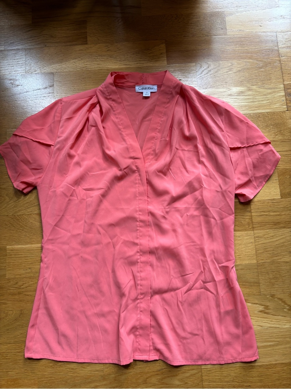 Calvin Klein Coral Pink V-Neck Short Sleeve Blouse
